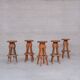 Set of 5 Brutalist Oak Mid-Century Belgium Bar Stools