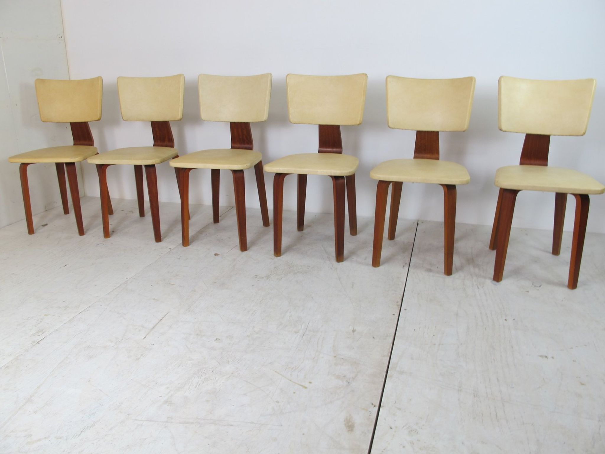 Set of 6 mid-century vintage plywood lounge chairs by Cor Alons for Gouda den Boer