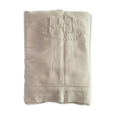 Drap brodé ancien monogramme FD