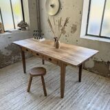 1950s pine and oak farmhouse table with multiple drawers