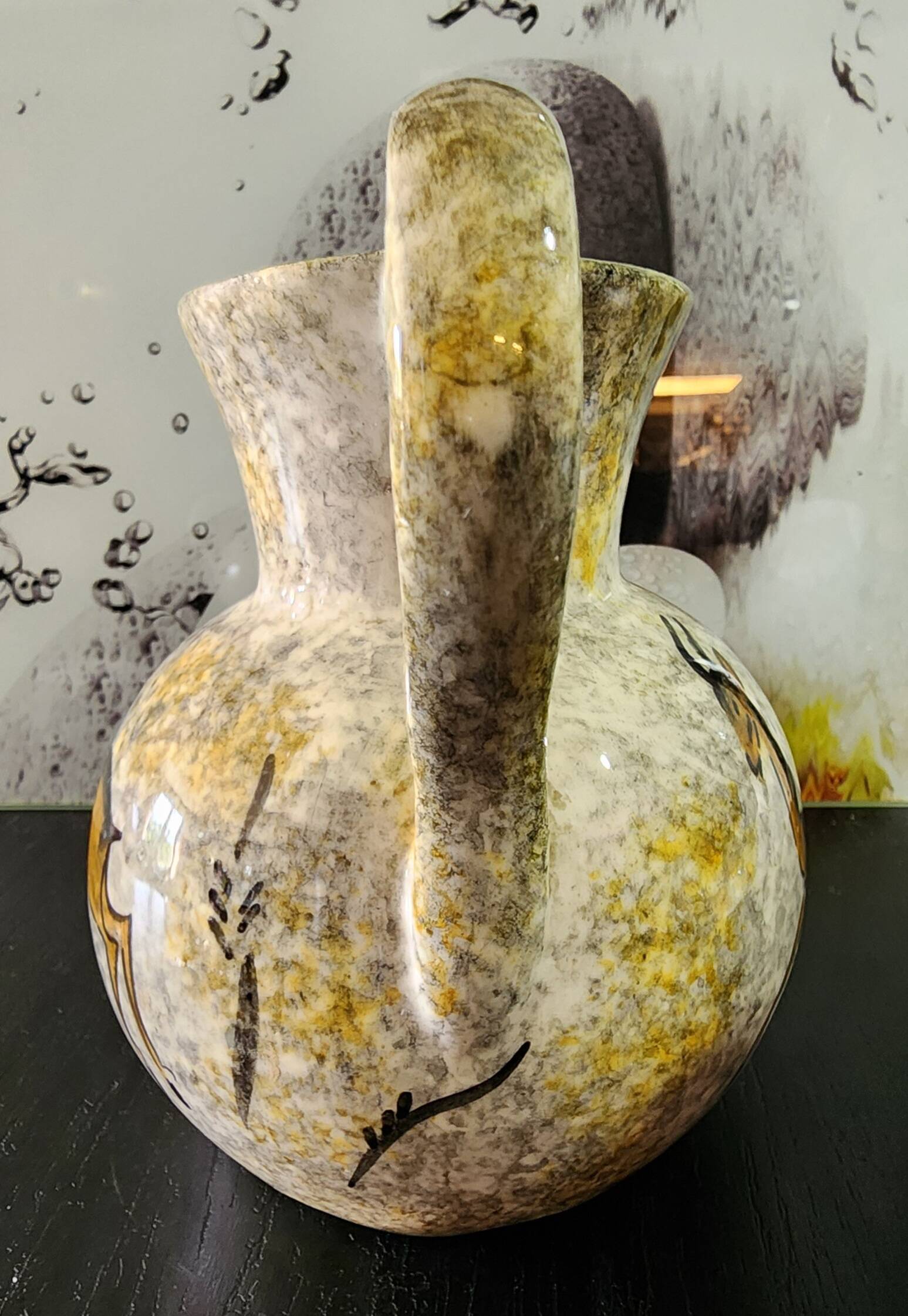 set of jug and ceramic cup handmade decorated with gazelle and deer