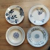 Set of 4 mismatched blue Terre de Fer soup plates