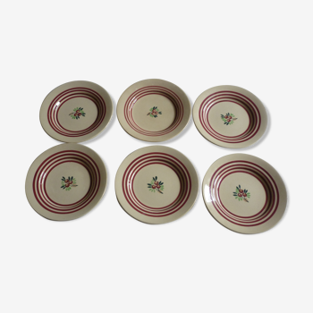 Set de 6 assiettes dessert  faience gien decor fruits