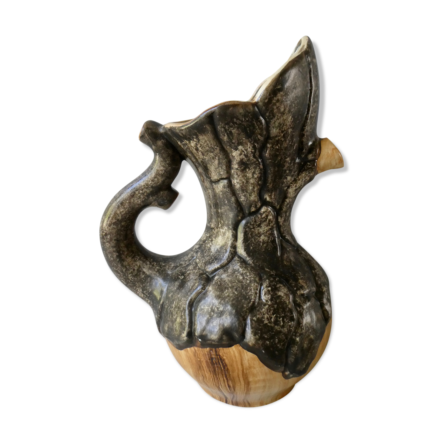 Ceramic pitcher imitation wood, Cerart, 70s