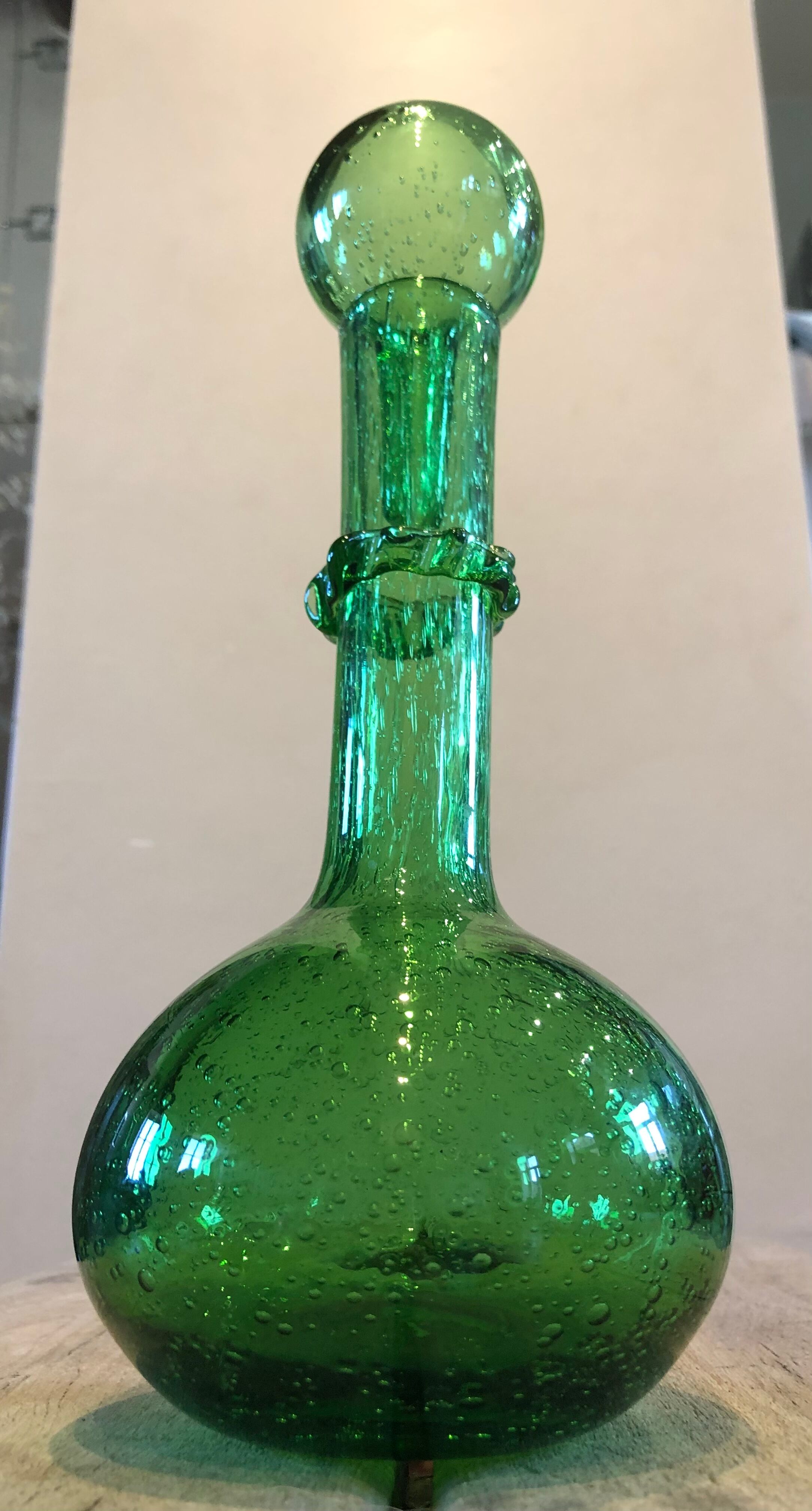 Bubbled glass decanter signed Biot
