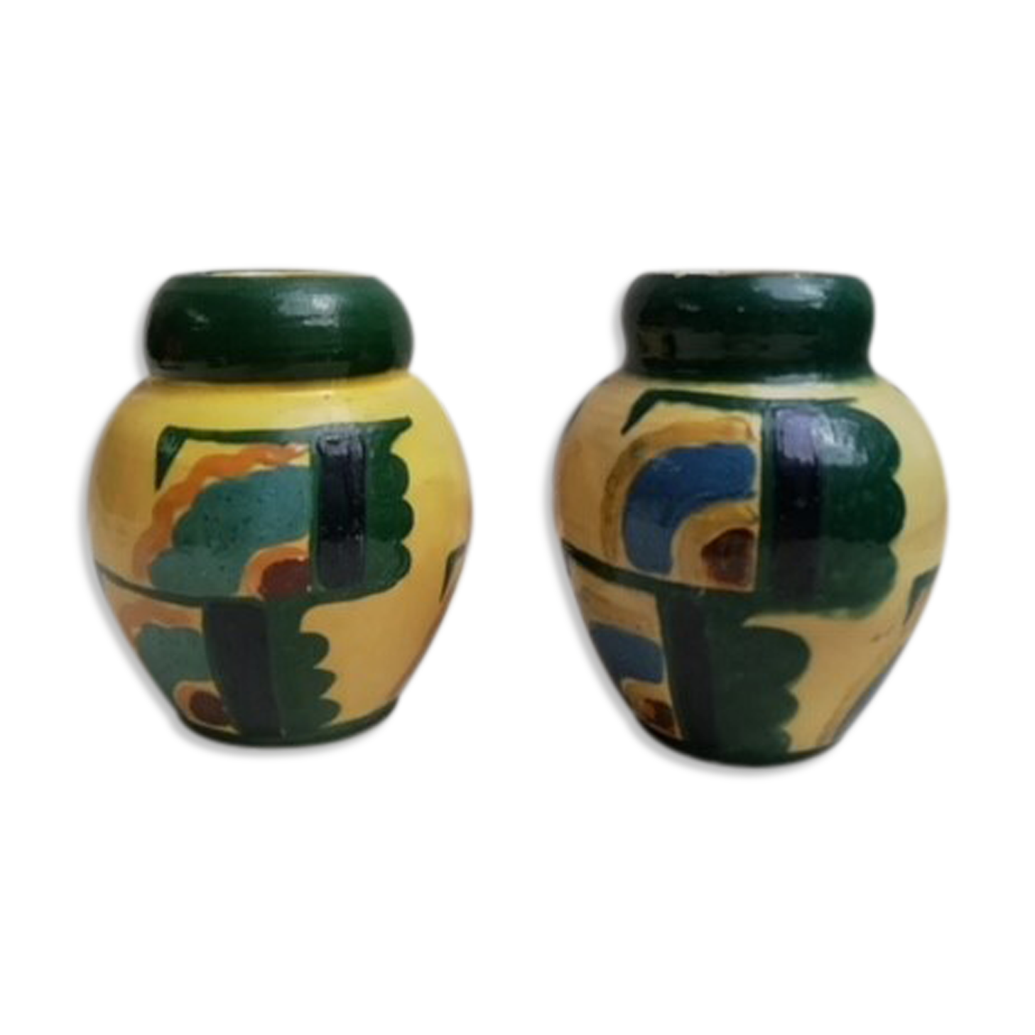2 cubist ceramic vases