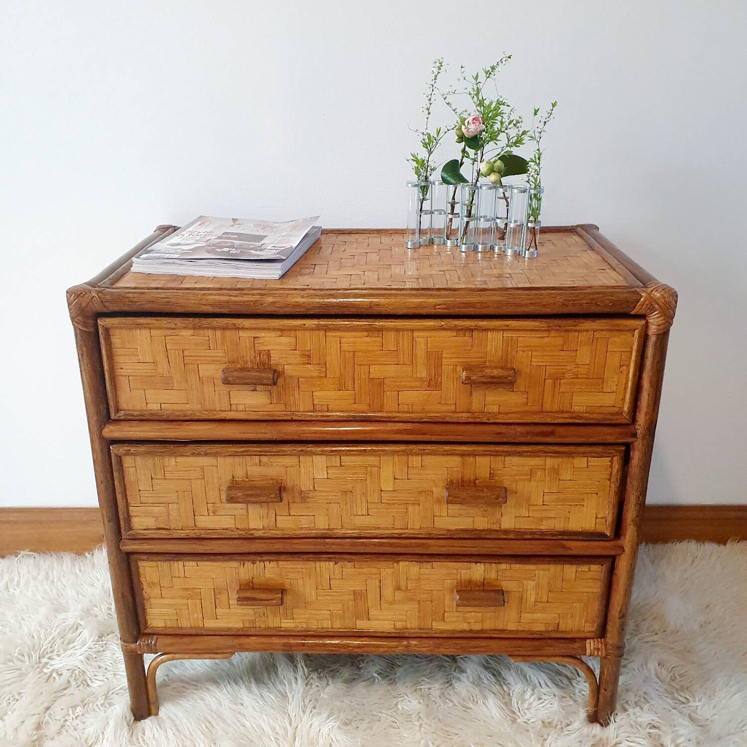 Commode en rotin 3 tiroirs