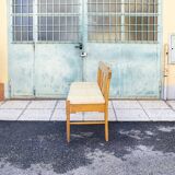 Banc en hêtre avec assise en tissu à carreaux Italie années 1950