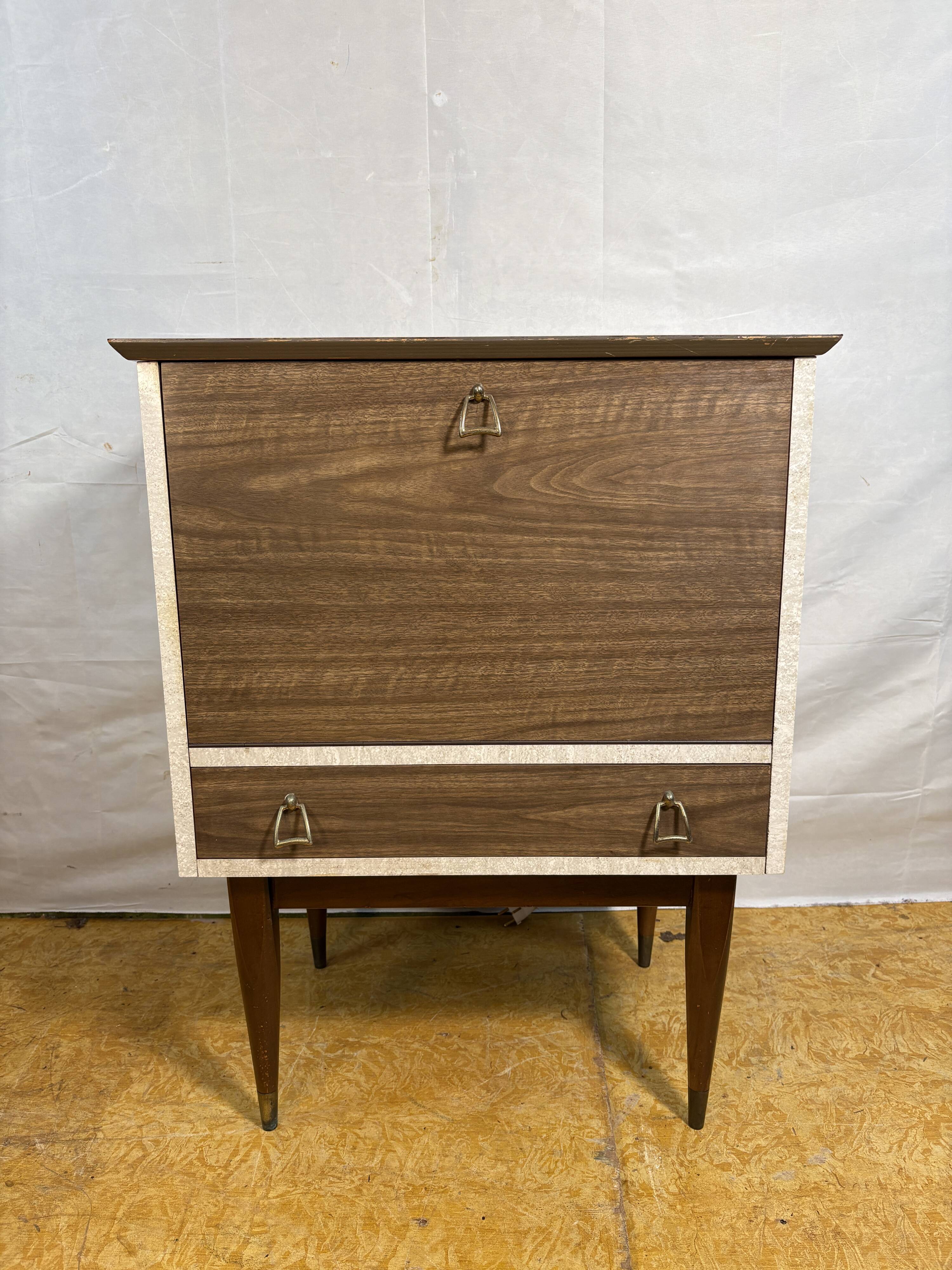 Mid Century Retro Teak & Lamination Cocktail Bar Cabinet (Circa 1950–1960)