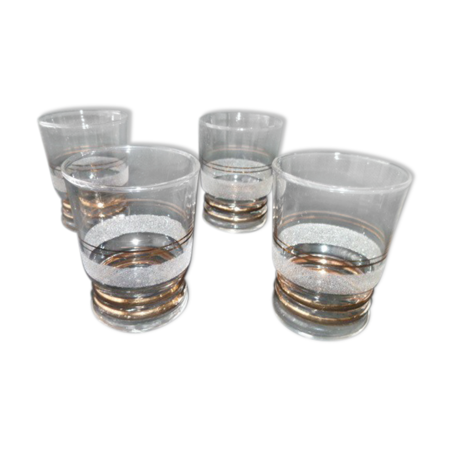 Set de 4 verres de table vintage granités blanc et filés or
