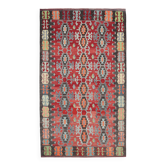 Tapis Kilim Vintage Rouge Motifs Géométriques Ethniques, 195x355 Cm