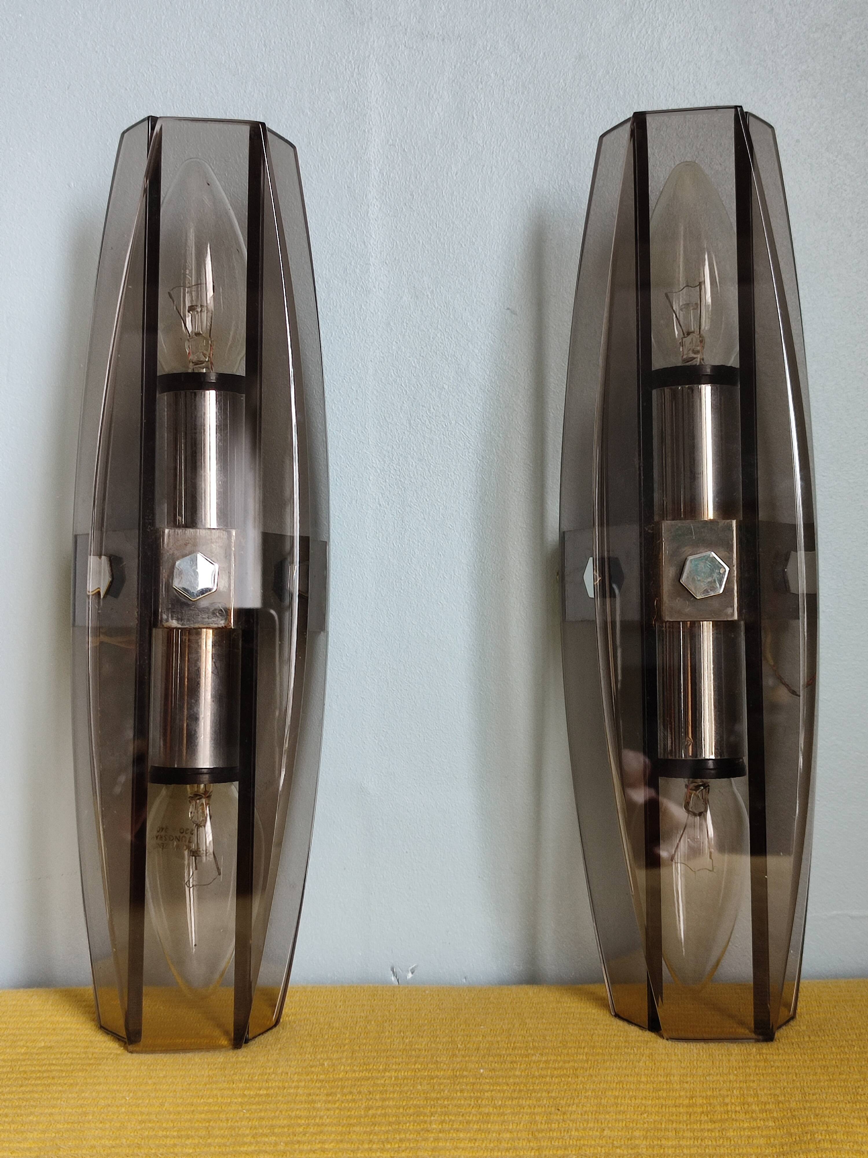Pair of vintage design double fires smoked glass