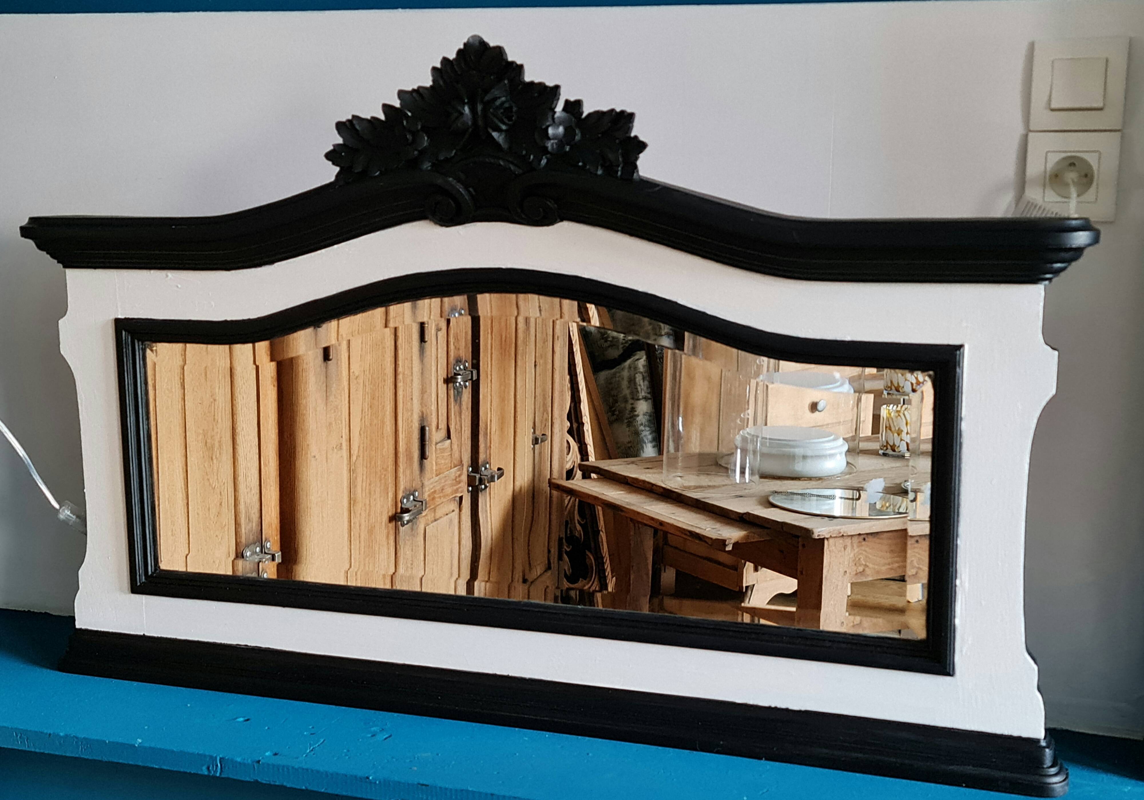 Old mirror beveled white mirror and black moldings