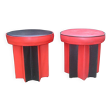 Set of mid-century black and red fabric stools, 1950s star base.