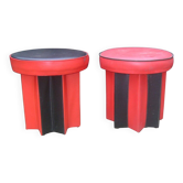 Set de tabourets mid-century noirs et rouges en tissu, base étoile années 1950