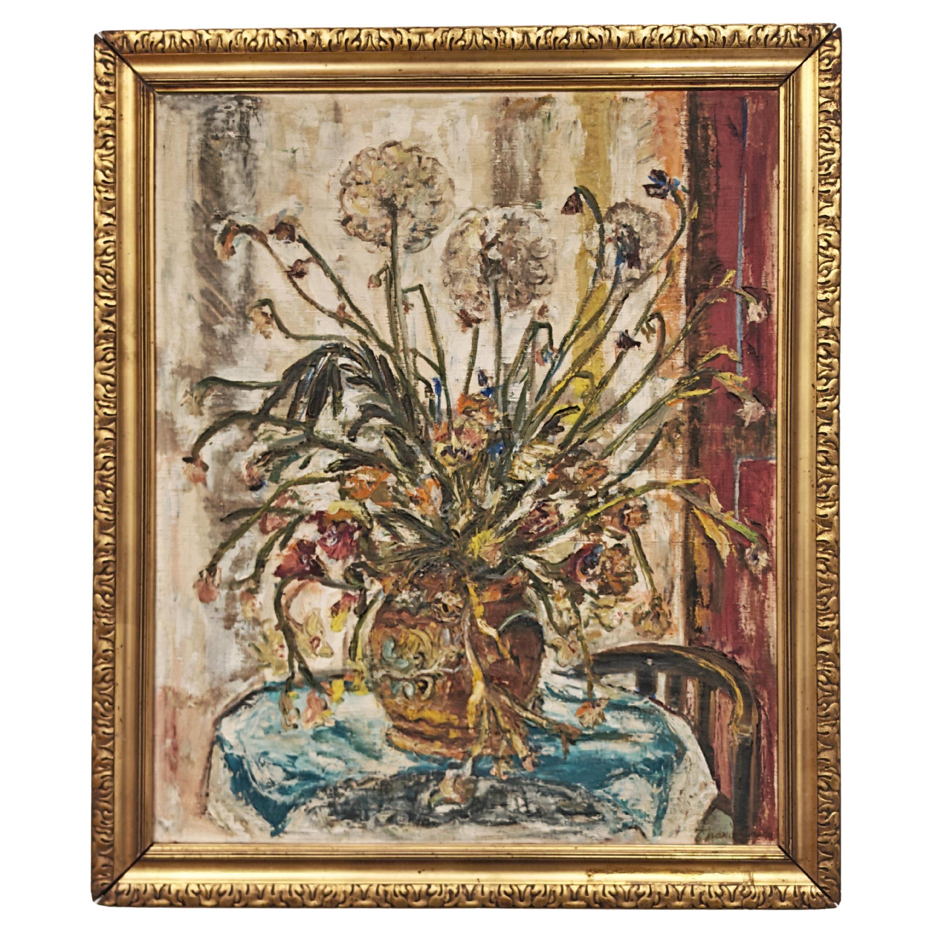 "Flowers", huile sur toile par Branislava Modelska-Jovanovic 1963