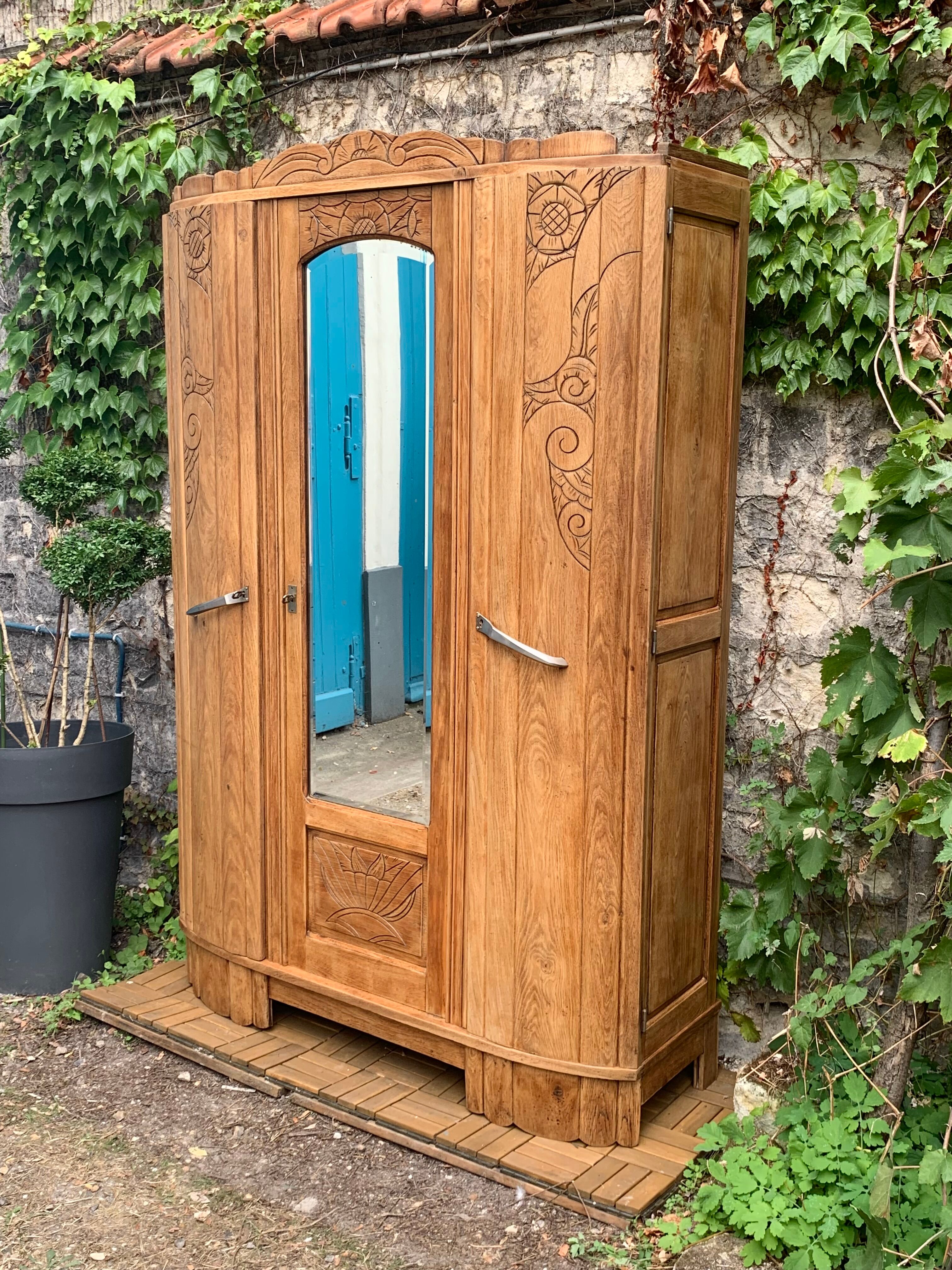 Parisian art deco wardrobe solid raw oak 1930