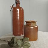 Stoneware pottery duo, bottle + pot, 1950's