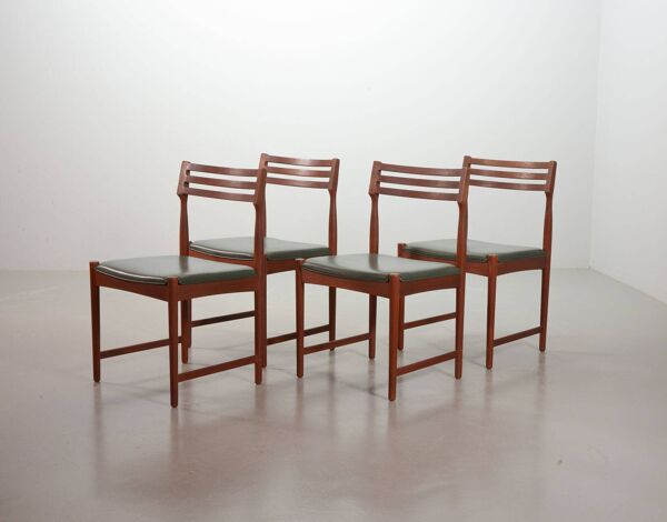 4 chaises de salle à manger en teck et cuir éditées par Bovenkamp, 1960