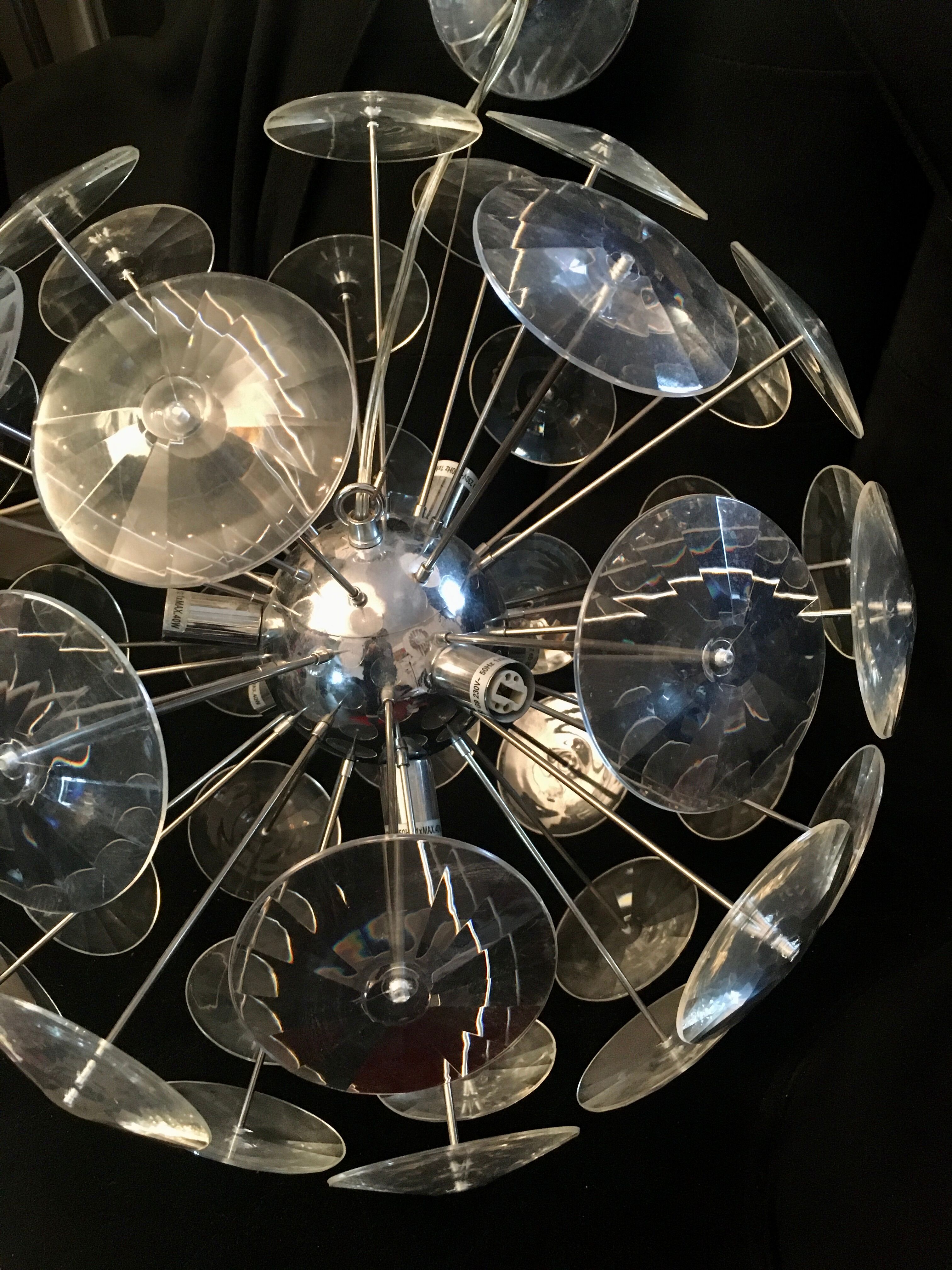 Sputnik chandelier design in chrome