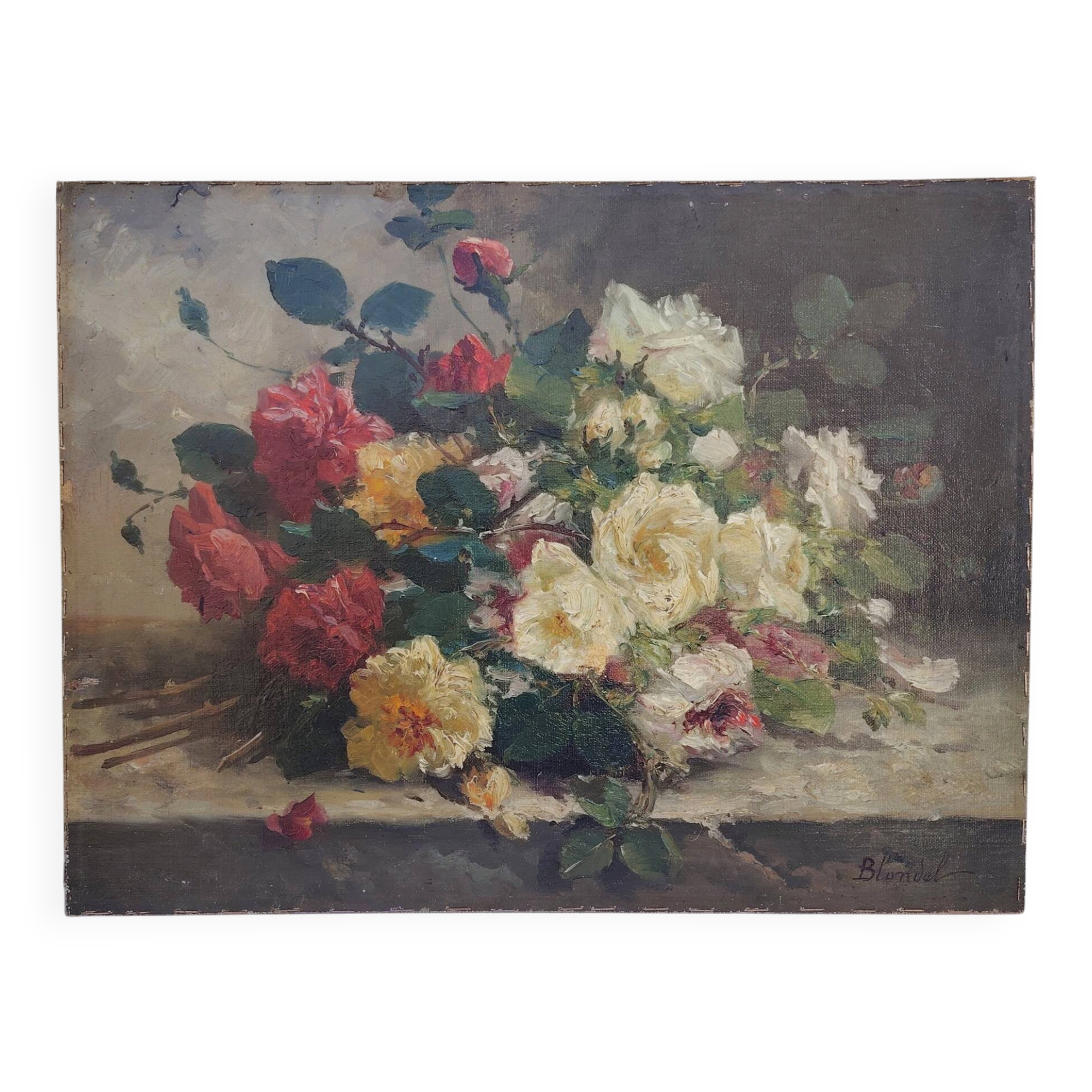 Oil on canvas, bouquet of flowers, signed Blondel.