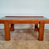 Coffee table in solid elm and smoked glass of the 1970s