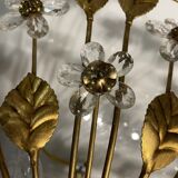 Italian gold gilded tole crystal flower flush mount, 1960s