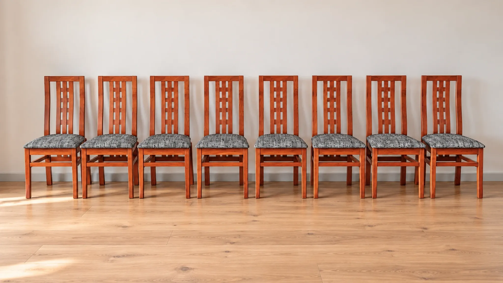 Set of 8 Vintage Teak Chairs in Mackintosh Style - Black and White Zebra Fabric