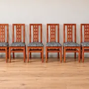Set of 8 Vintage Teak Chairs in Mackintosh Style - Black and White Zebra Fabric