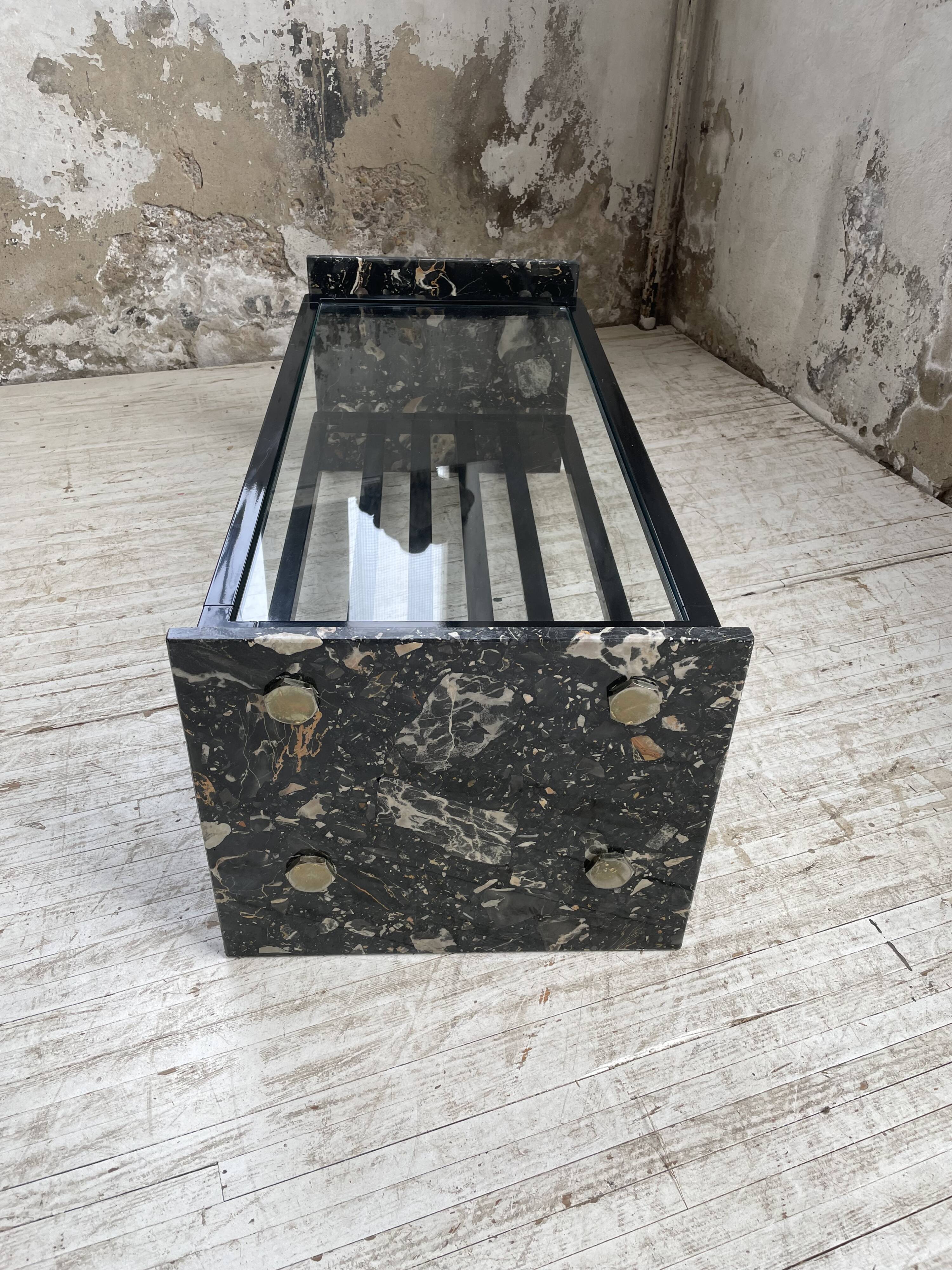 Coffee table year 80 Italian marble and glass
