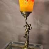 small bronze lamp with very beautiful glass paste tulip 40x14 electricity ok