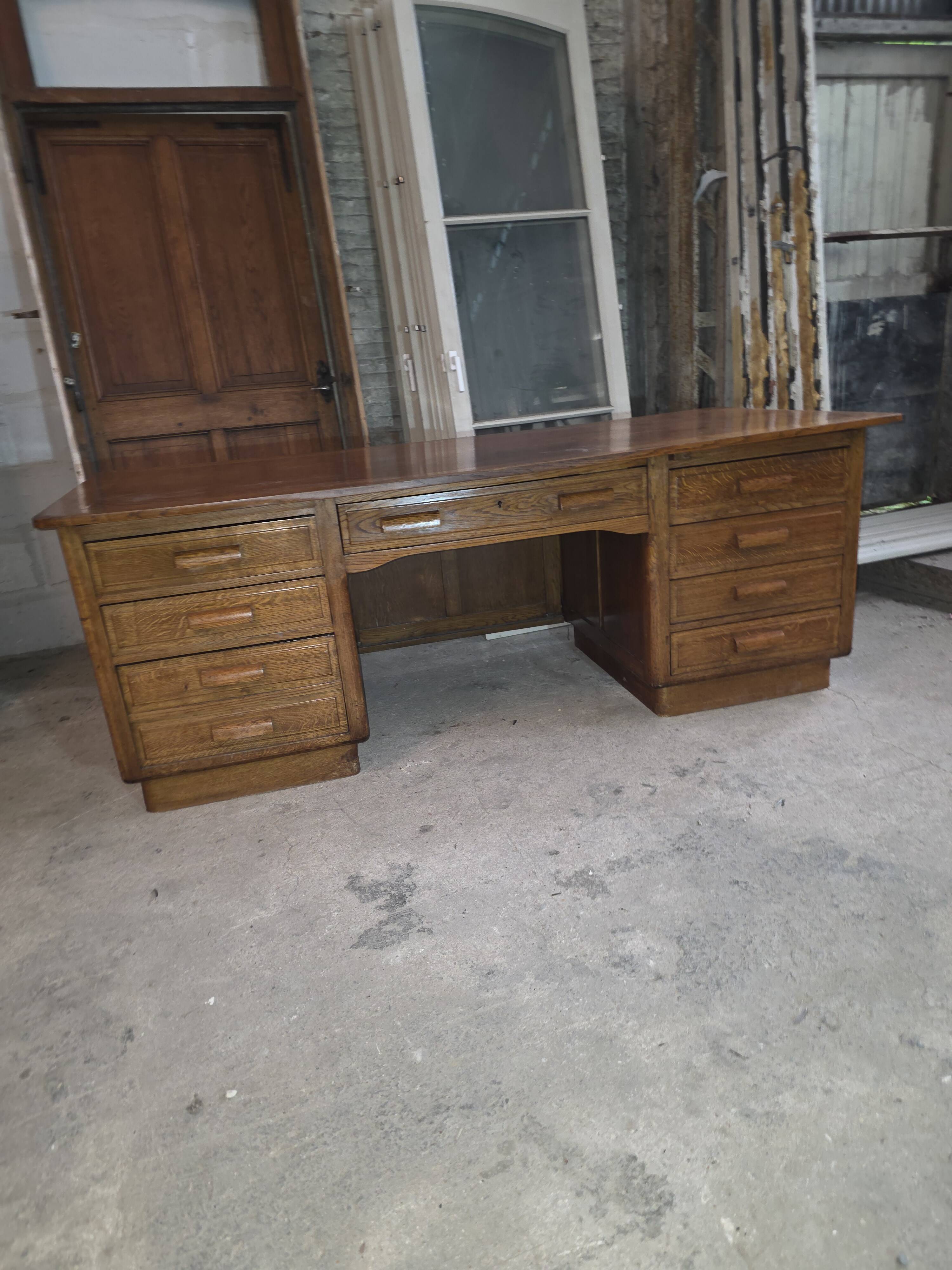 Bureau ministre XXL en chêne , 220 × 95 cm