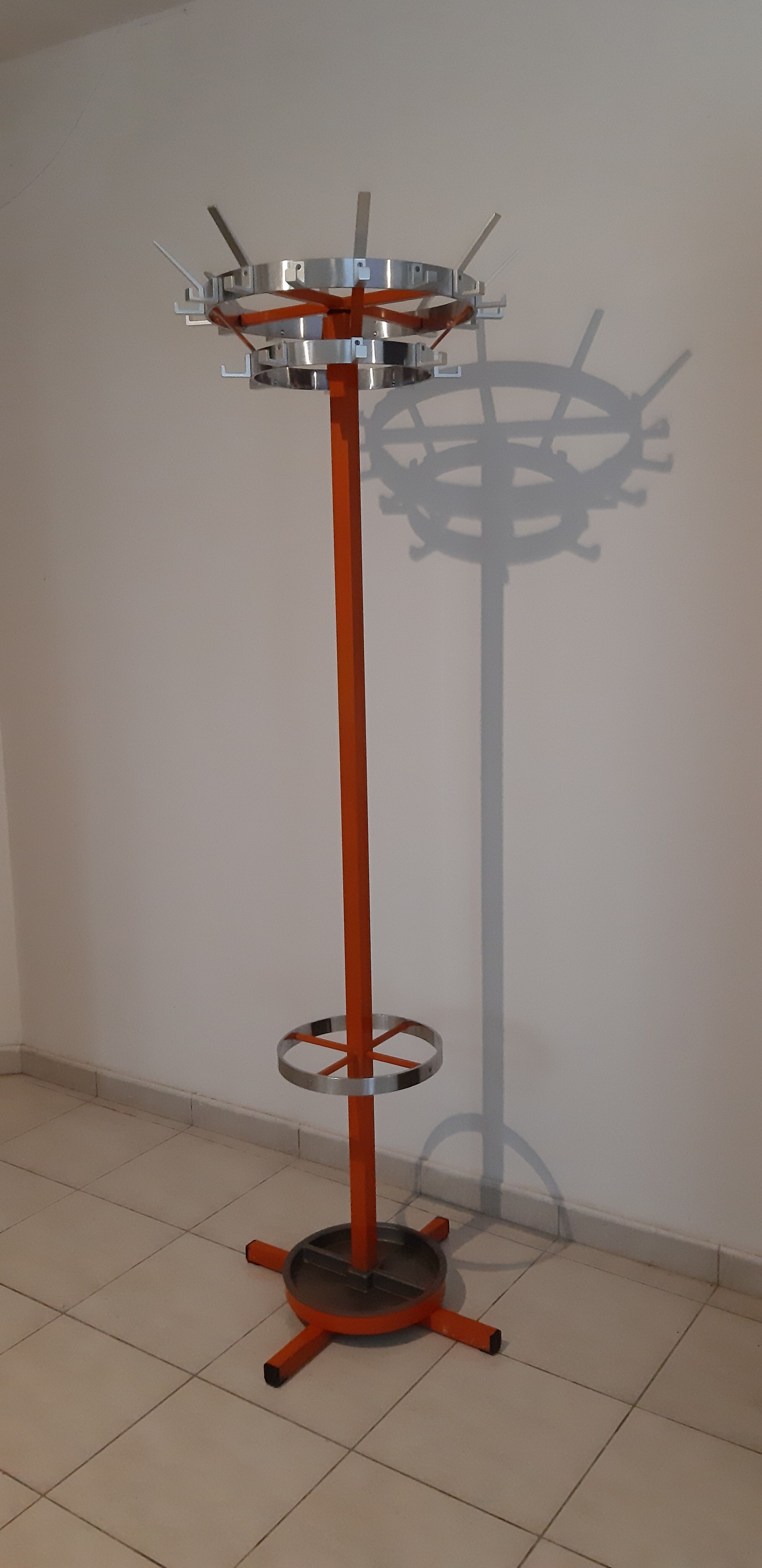 Coat rack vintage wrought iron orange and chrome