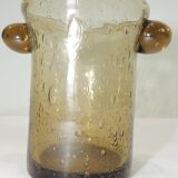 Ice bucket, ice cubes, in smoked brown bubbled glass / Biot / Vintage / collector