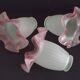 Set of 3 White Opaque Glass Shades With Ribbed Detail Pink Frilled Edge