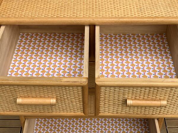 Commode vintage en rotin et osier tressé 1970