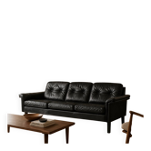Canapé en cuir noir danois vintage des années 1970 pour 3 personnes