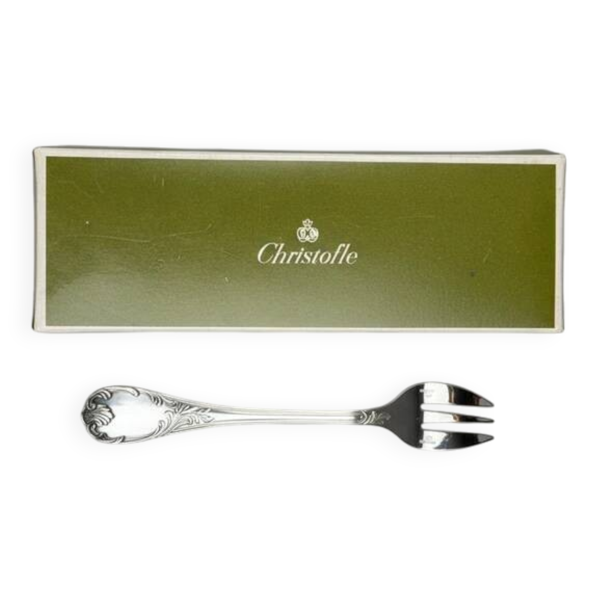 Set of 12 Christofle Marly oyster forks – new in blister pack, sealed original box.