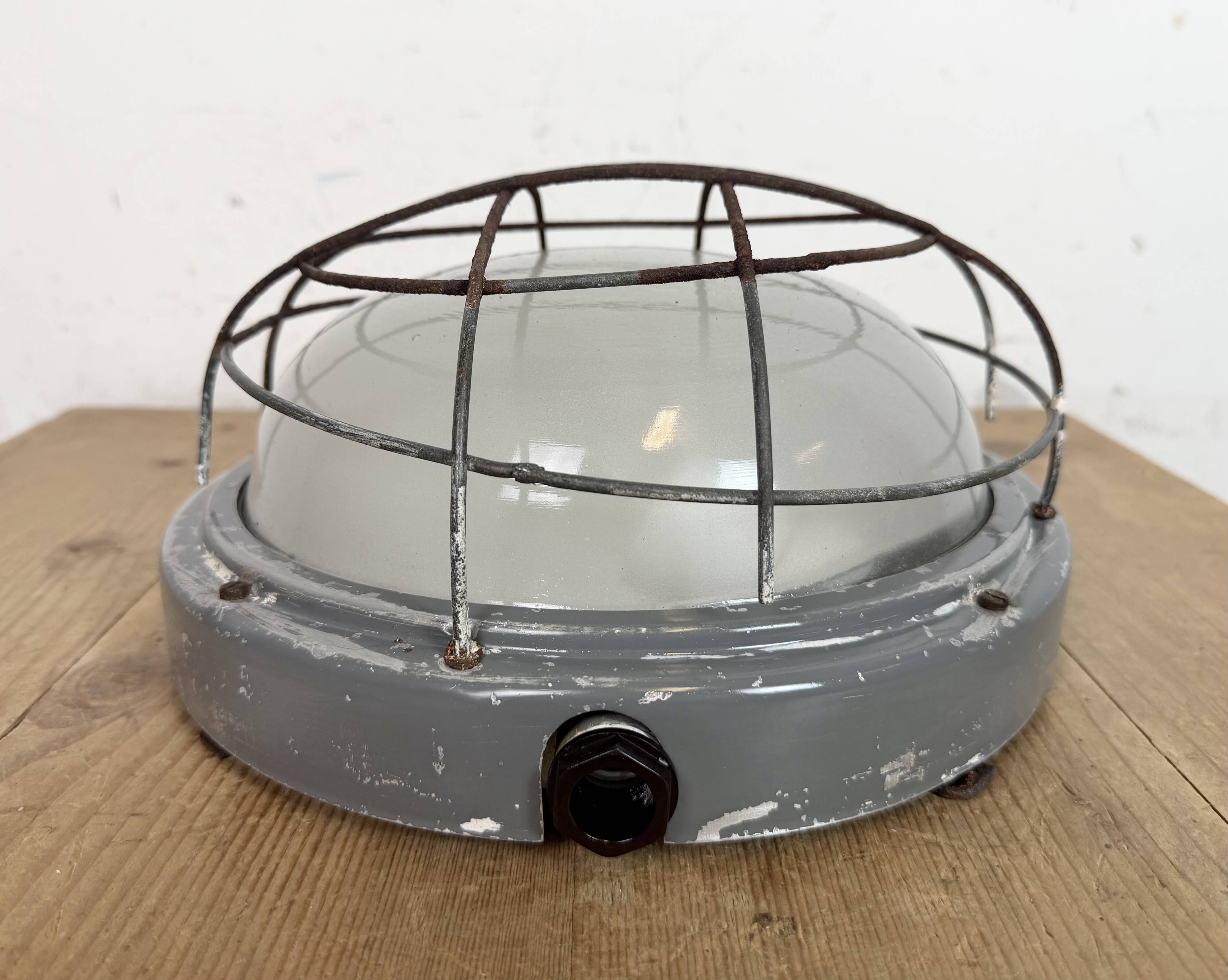 Industrial Grey Wall Light with Milk Glass from Elektrosvit, 1970s