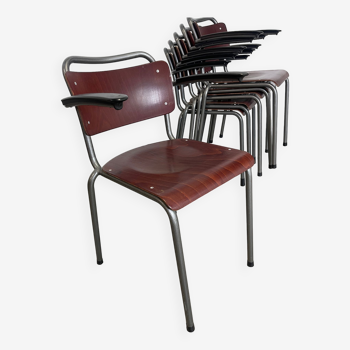 Lot de 6 fauteuils d’école gispen acajou paays-bas années 70