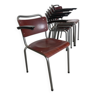 Lot de 6 fauteuils d’école gispen acajou paays-bas années 70