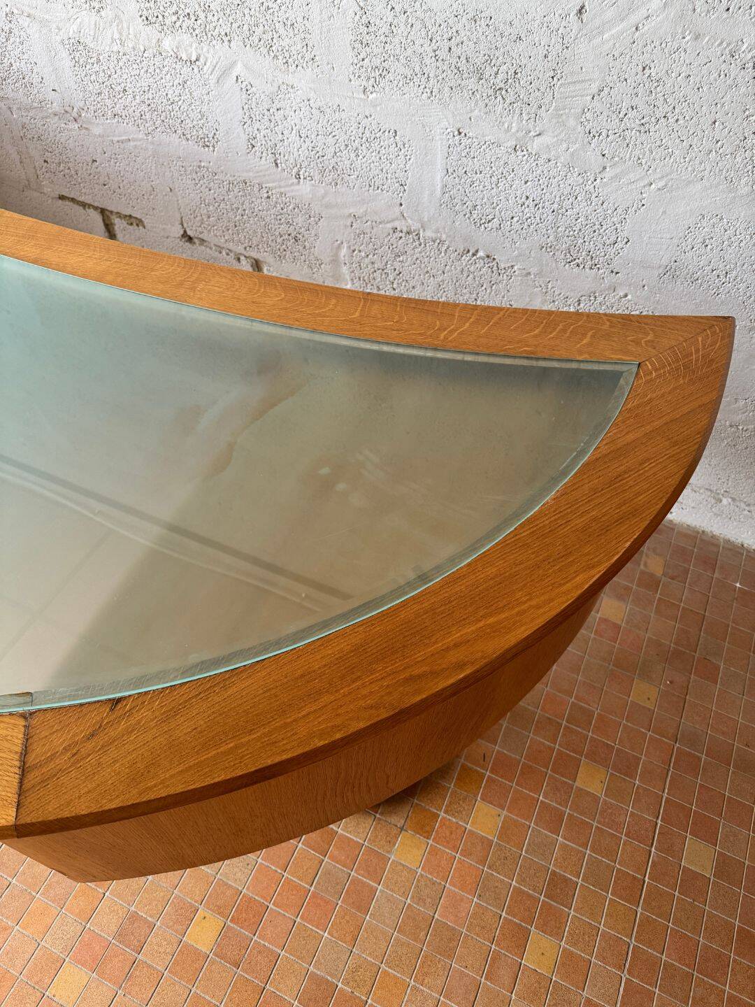 Large desk design in oak and smoked glass - 1990s