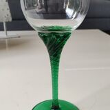 Set of 6 round stemmed glasses. Bohemian crystal. Floral twisted stem.