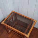 Table de chevet rotin et verre Rochebobois