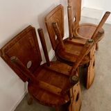 Set of 5 vintage 70s Brutalist design solid wood chairs