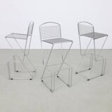 3x Postmodern Bar stool in Chromed Metal, 1980s
