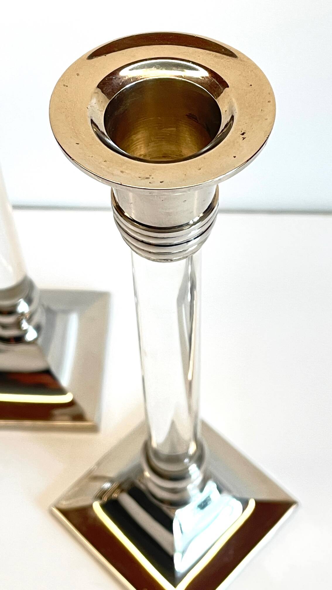 Vintage lucite and silver metal candle holders