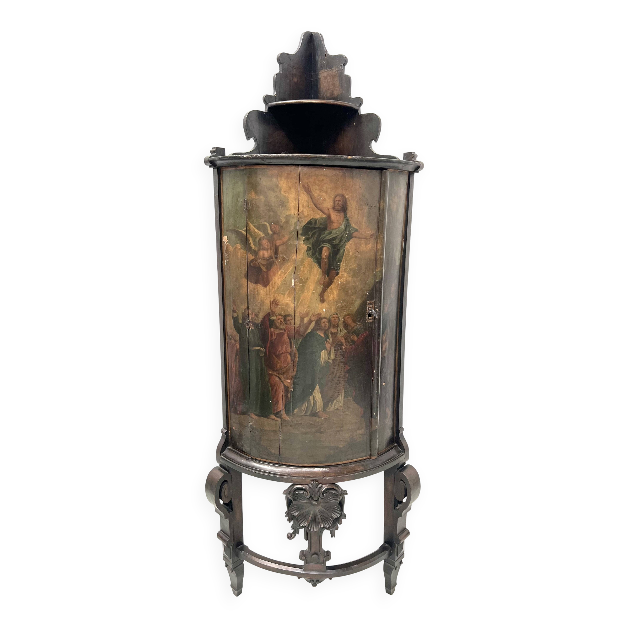 Half-moon corner cabinet decorated with a biblical scene, 19th century