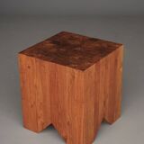 Brutalist solid Teak wood Stool or Side Table. 1990s
