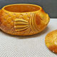 Old tureen yellow fish earthenware Sarreguemines France Slip